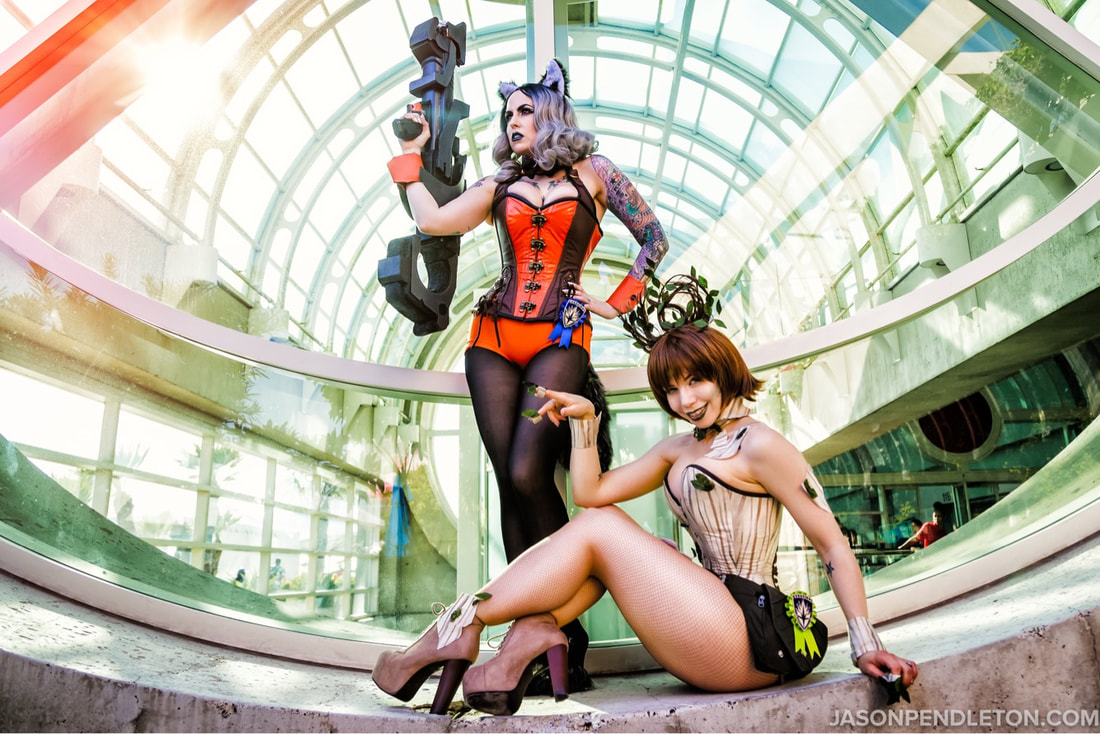 Playboy Bunny versions of Groot and Rocket with Ludella Hahn & Minnie d'Moocha