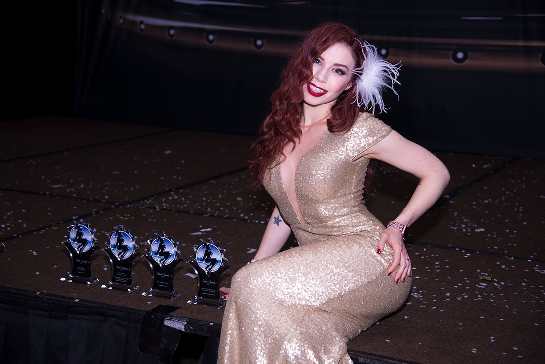 Ludella Hahn with her 2017 Fetish Award Trophies